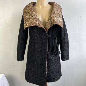 W Les Femmes by Babylon Women’s Black Lace Leopard Coat Hood Size 42 EU / M-L
